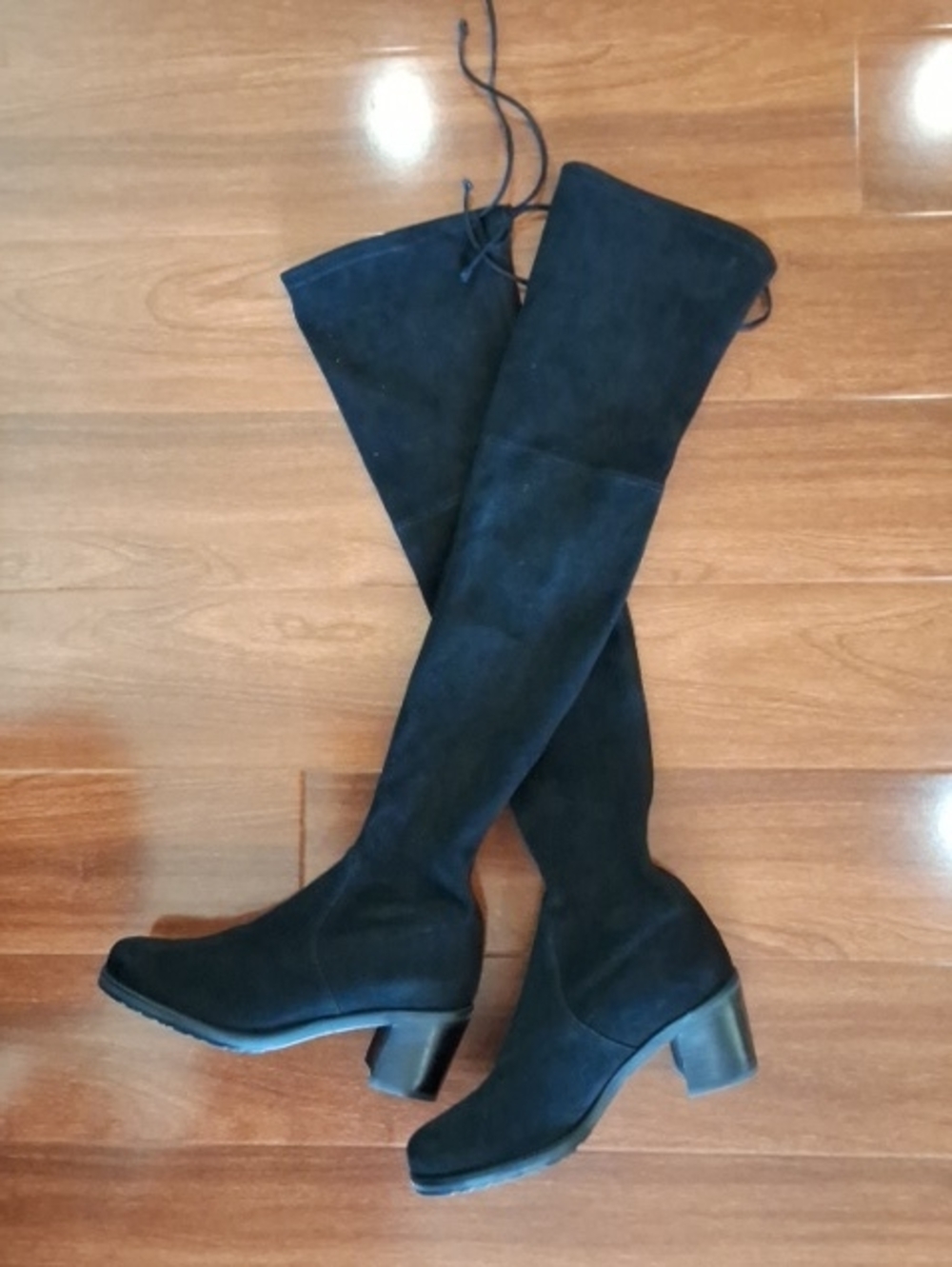 Stuart Weitzan Black Suede Over The Knee-High Block Heel Boots